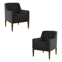 Kit 2 Poltronas Decorativas Sala de Estar Base Madeira Madonna PU Preto G52 - Gran Belo Kit 2 Poltronas Decorativas Sala de Estar Base Madeira Madonna PU Preto G52 - Gran Belo
