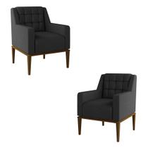 Kit 2 Poltronas Decorativas Sala de Estar Base Madeira Madonna PU Preto G52 - Gran Belo