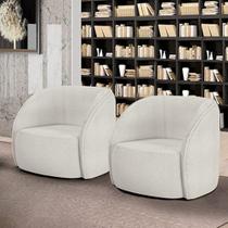 Kit 2 Poltronas Decorativas Sala de Estar Clarke Bouclê OffWhite G45 - Gran Belo