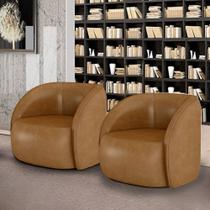 Kit 2 Poltronas Decorativas Sala de Estar Clarke PU Caramelo Manchado G45 - Gran Belo
