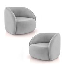 Kit 2 Poltronas Decorativas Sala de Estar Clarke Veludo Cinza G45 - Gran Belo