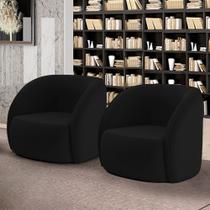 Kit 2 Poltronas Decorativas Sala de Estar Clarke Veludo Preto G45 - Gran Belo
