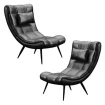 Kit 2 Poltronas Decorativas Sala de Estar com Almofada e Pés Palito Lord Sintético Preto - Ibiza Kit 2 Poltronas Decorativas Sala de Estar com Almofada e Pés Palito Lord Sintético Preto - Ibiza