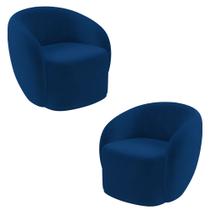 Kit 2 Poltronas Decorativas Sala de Estar Íbis Encosto Fixo Veludo Azul Marinho G33 - Gran Belo