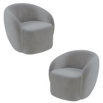 Kit 2 Poltronas Decorativas Sala de Estar Íbis Encosto Fixo Veludo Cinza G33 - Gran Belo