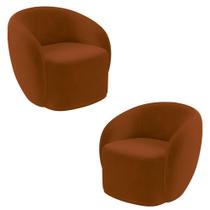 Kit 2 Poltronas Decorativas Sala de Estar Íbis Encosto Fixo Veludo Terracota G33 - Gran Belo