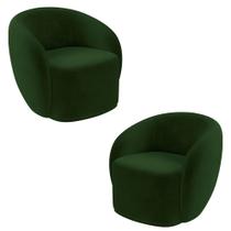 Kit 2 Poltronas Decorativas Sala de Estar Íbis Encosto Fixo Veludo Verde G33 - Gran Belo