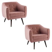 Kit 2 Poltronas Decorativas Sala de Estar Pés Palito Cuddle Veludo Rosa G17 - Gran Belo Kit 2 Poltronas Decorativas Sala de Estar Pés Palito Cuddle Veludo Rosa G17 - Gran Belo