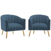 Kit 2 Poltronas Decorativas Sala de Estar Recepção Senna Linho Azul Royal - Amarena Móveis