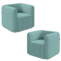 Kit 2 Poltronas Decorativas Sala de Estar Trinidad Base Fixa Bouclê Azul Turquesa G33 - Gran Belo