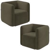 Kit 2 Poltronas Decorativas Sala de Estar Trinidad Base Fixa Veludo Castor G33 - Gran Belo