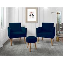 Kit 2 Poltronas Decorativas Sala Recepção Larah E Puff Azul Marinho Kit 2 Poltronas Decorativas Sala Recepção Larah E Puff Azul Marinho