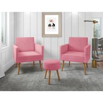 Kit 2 Poltronas Decorativas Sala Recepção Larah E Puff Rosê