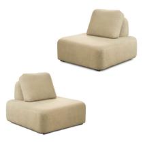 Kit 2 Poltronas Decorativas Santiago Sala de Estar Pés em Madeira Bouclê Bege G89 - Gran Belo