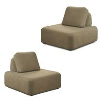 KIt 2 Poltronas Decorativas Santiago Sala de Estar Pés em Madeira Bouclê Castor G89 - Gran Belo