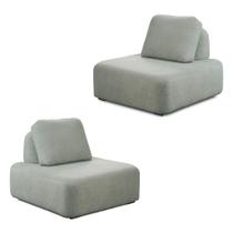 Kit 2 Poltronas Decorativas Santiago Sala de Estar Pés em Madeira Bouclê Cinza G89 - Gran Belo