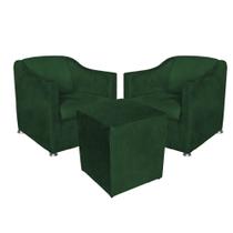 Kit 2 Poltronas Decorativas Tilla e Puff Dado Suede Verde - Móveis Mafer