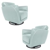 Kit 2 Poltronas Decorativas Valentina Sala de Estar Giratória Couro Azul Claro G40 - Gran Belo