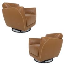 Kit 2 Poltronas Decorativas Valentina Sala de Estar Giratória Couro Caramelo Brilho G40 - Gran Belo Kit 2 Poltronas Decorativas Valentina Sala de Estar Giratória Couro Caramelo Brilho G40 - Gran Belo