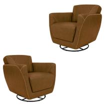 Kit 2 Poltronas Decorativas Valentina Sala de Estar Giratória Couro Caramelo Manchado G40 - Gran Belo