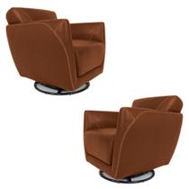 Kit 2 Poltronas Decorativas Valentina Sala de Estar Giratória Couro Conhaque Brilho G40 - Gran Belo Kit 2 Poltronas Decorativas Valentina Sala de Estar Giratória Couro Conhaque Brilho G40 - Gran Belo