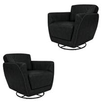 Kit 2 Poltronas Decorativas Valentina Sala de Estar Giratória Couro Preto Manchado G40 - Gran Belo
