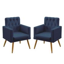 Kit 2 Poltronas Decorativas Vega Com Rodapé E Botões Capitonê Sued Azul Marinho Aradecor