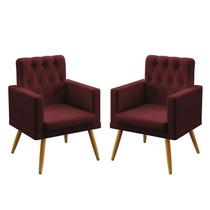 Kit 2 Poltronas Decorativas Vega Com Rodapé E Botões Capitonê Sued Bordô Aradecor