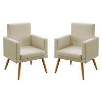Kit 2 Poltronas Decorativas Vega Com Rodapé Para Sala de Estar Sued Bege Aradecor