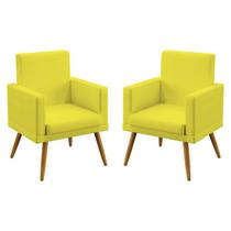 Kit 2 Poltronas Decorativas Vega Com Rodapé Suede Amarelo Aradecor