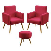 Kit 2 Poltronas Decorativas Vega e Puff Solar Com Rodapé Suede Vermelho Aradecor Kit 2 Poltronas Decorativas Vega e Puff Solar Com Rodapé Suede Vermelho Aradecor