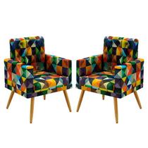 Kit 2 Poltronas Decorativas Vega Rodapé e Capitonê Sued Estampado Colorido Aradecor Kit 2 Poltronas Decorativas Vega Rodapé e Capitonê Sued Estampado Colorido Aradecor