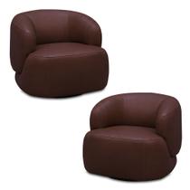 Kit 2 Poltronas Decorativas Verona Sala de Estar Base Giratória em Aço Couro Marrom Chocolate G88 - Gran Belo