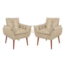 Kit 2 Poltronas Decorativas Vit Decor em Suede Bege Conforto, Estilo e Pés Palito de Madeira