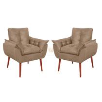 Kit 2 Poltronas Decorativas Vit Decor em Suede Bege Conforto, Estilo e Pés Palito de Madeira