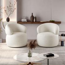 Kit 2 Poltronas Design Orgânico Moderno e Sofisticado Eloah Base Giratória Bouclé Italiano Off White