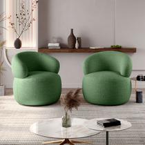 Kit 2 Poltronas Design Orgânico Moderno e Sofisticado Eloah Base Giratória Bouclé Italiano Verde Sel