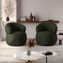 Kit 2 Poltronas Design Orgânico Moderno Sofisticado Eloah Base Giratória Linho Premium Turco Verde