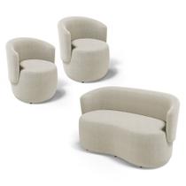 Kit 2 Poltronas e 1 Namoradeira Aisha Orgânica Bouclê Bege - Desk Design