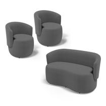 Kit 2 Poltronas e 1 Namoradeira Aisha Orgânica Bouclê Cinza Escuro - Abmaza Kit 2 Poltronas e 1 Namoradeira Aisha Orgânica Bouclê Cinza Escuro - Abmaza