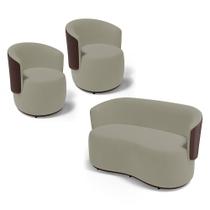 Kit 2 Poltronas e 1 Namoradeira Aisha Orgânica Composê Sintético Marrom e Suede Bege - Desk Design