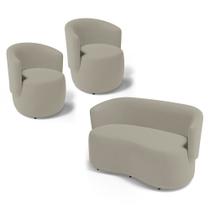 Kit 2 Poltronas e 1 Namoradeira Aisha Orgânica Suede Bege - Desk Design Kit 2 Poltronas e 1 Namoradeira Aisha Orgânica Suede Bege - Desk Design