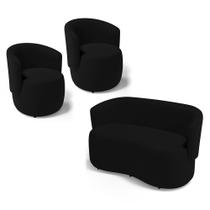 Kit 2 Poltronas e 1 Namoradeira Aisha Orgânica Suede Preto - Abmaza Kit 2 Poltronas e 1 Namoradeira Aisha Orgânica Suede Preto - Abmaza