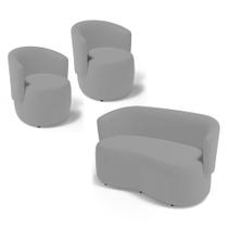 Kit 2 Poltronas e 1 Namoradeira Aisha Orgânica Veludo Cinza Claro - Abmaza Kit 2 Poltronas e 1 Namoradeira Aisha Orgânica Veludo Cinza Claro - Abmaza