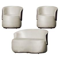 Kit 2 Poltronas e 1 Namoradeira Decorativa Orgânica Beatriz Veludo Composê material sintético Marrom - Estopar