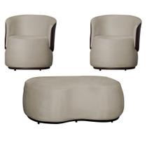 Kit 2 Poltronas e 1 Puff Grande Beatriz Design Orgânico Tecido Suede Composê material sintético Preto - Estopar