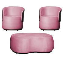 Kit 2 Poltronas e 1 Puff Grande Design Orgânico Beatriz Veludo Composê material sintético Marrom - Estopar Kit 2 Poltronas e 1 Puff Grande Design Orgânico Beatriz Veludo Composê material sintético Marrom - Estopar