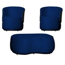 Kit 2 Poltronas e 1 Puff Grande Orgânico Veludo Composê material sintético Preto Beatriz - Estopar