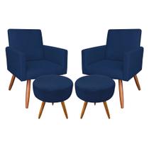 Kit 2 Poltronas e 2 Puffs Banqueta Redonda Nina Veludo Pés Palito Castanho - Pallazio