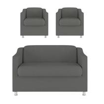 Kit 2 Poltronas e Namoradeira Decorativa Reforçada Suede